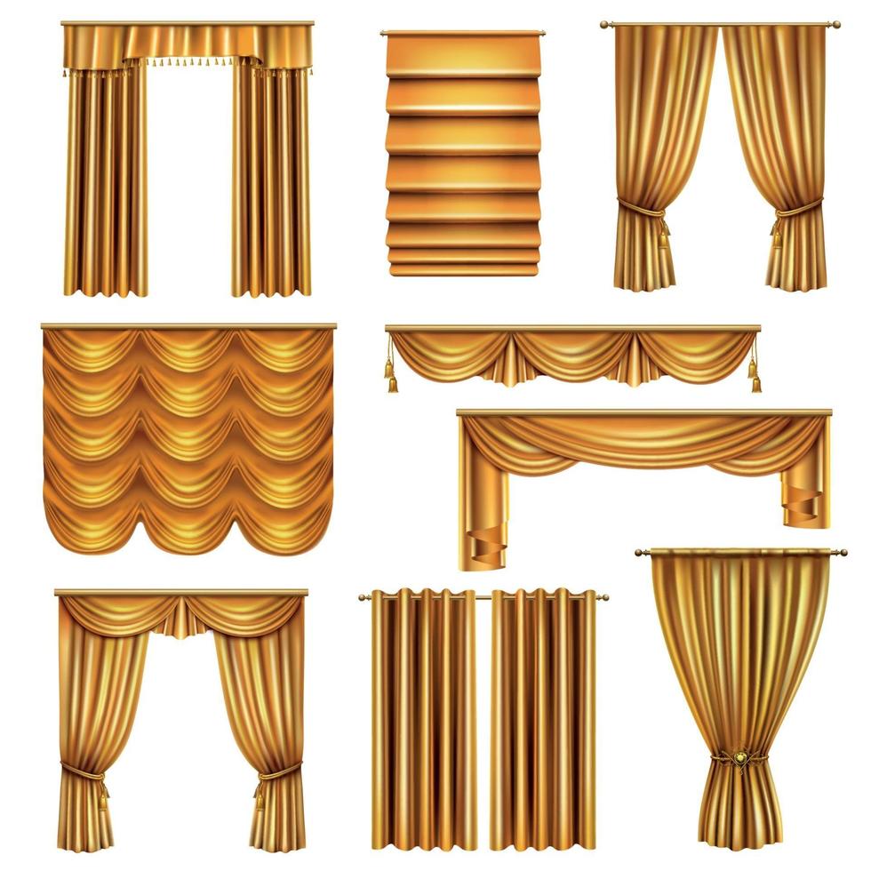 rideaux d'or de luxe réaliste mis en illustration vectorielle vecteur