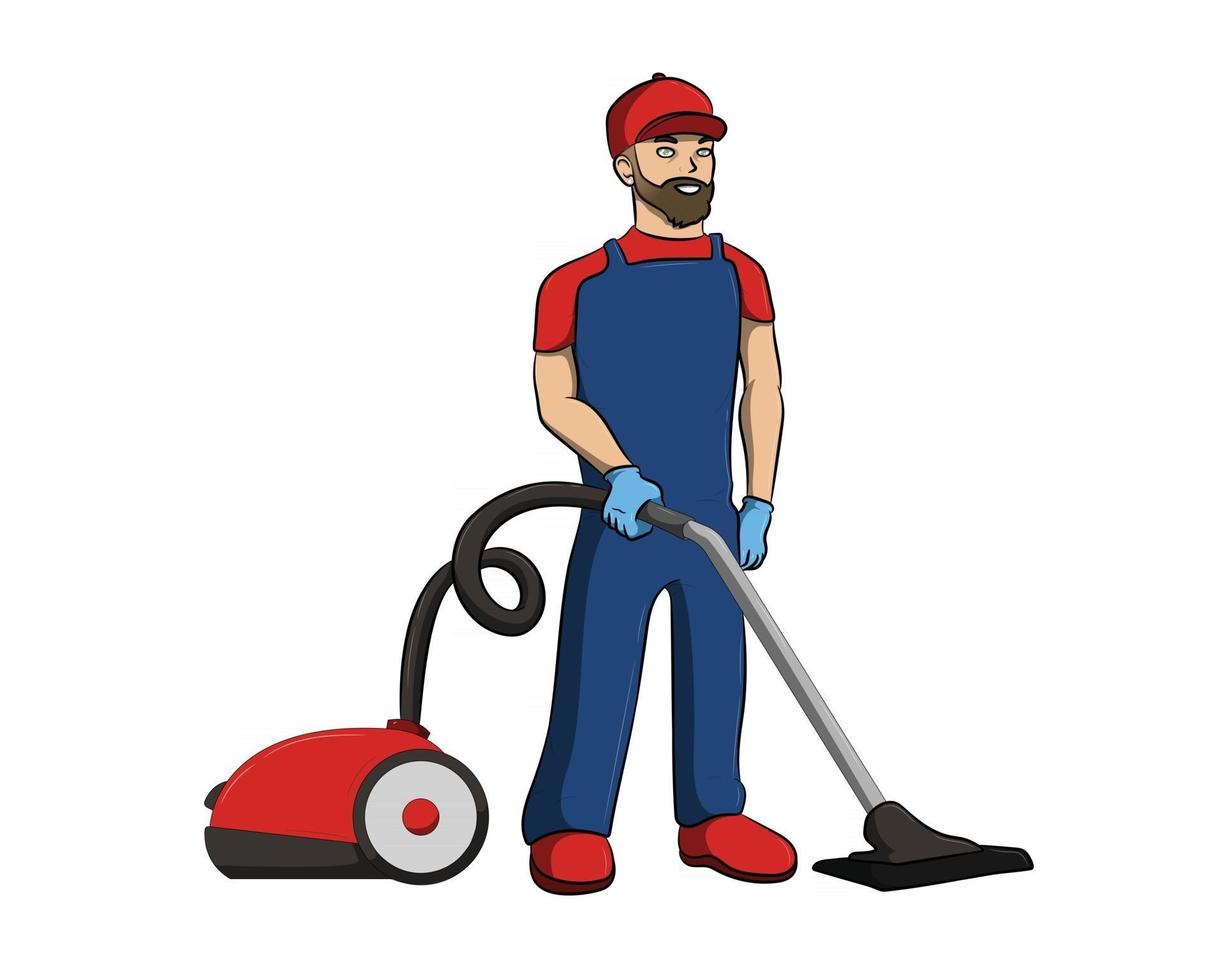 personnage de dessin animé d'hommes d'affaires de nettoyage de tapis vecteur
