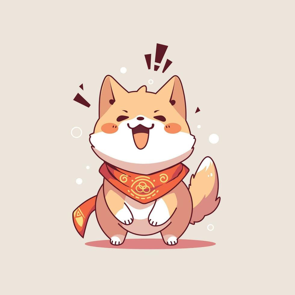 mignonne dessin animé shiba inu chien avec foulard. vecteur illustration