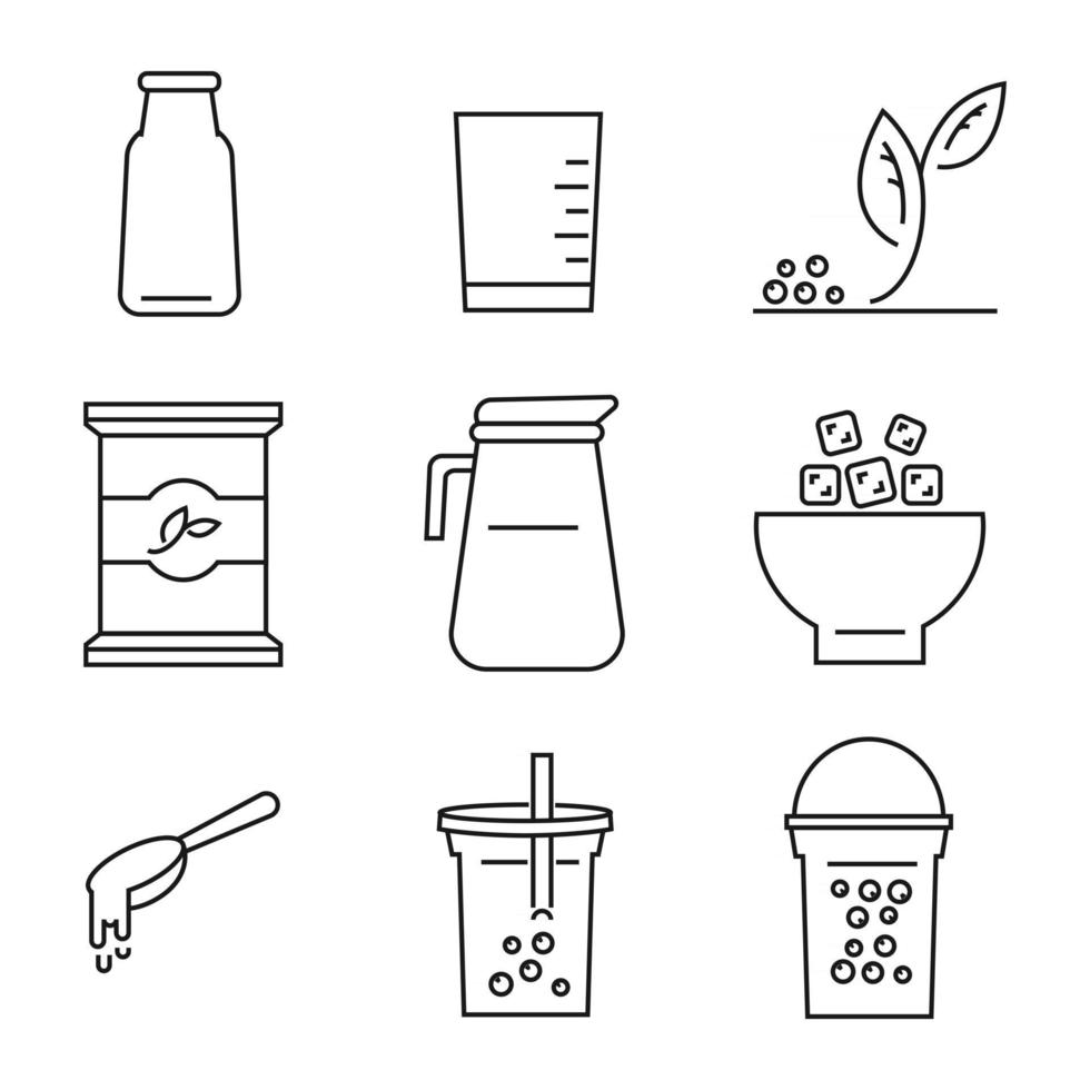 icône de thé au lait, thé au lait perlé, thé au lait de taïwan, boissons délicieuses, cafés et boissons gazeuses avec jeu d'icônes de style doodle. - vecteur