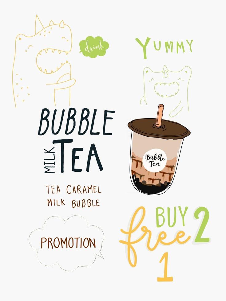 collection de conception de thé au lait à bulles, thé au lait perlé, thé au lait boba, boissons délicieuses, cafés avec bannière de style doodle, illustration vectorielle. vecteur