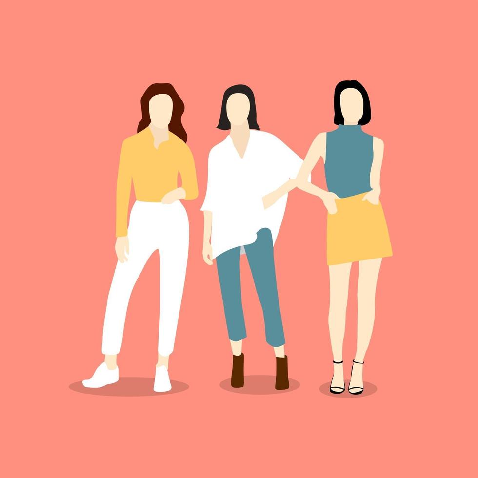 belles jeunes femmes en vêtements de mode. femmes de la mode. personnages de mode féminins isolés. vecteur