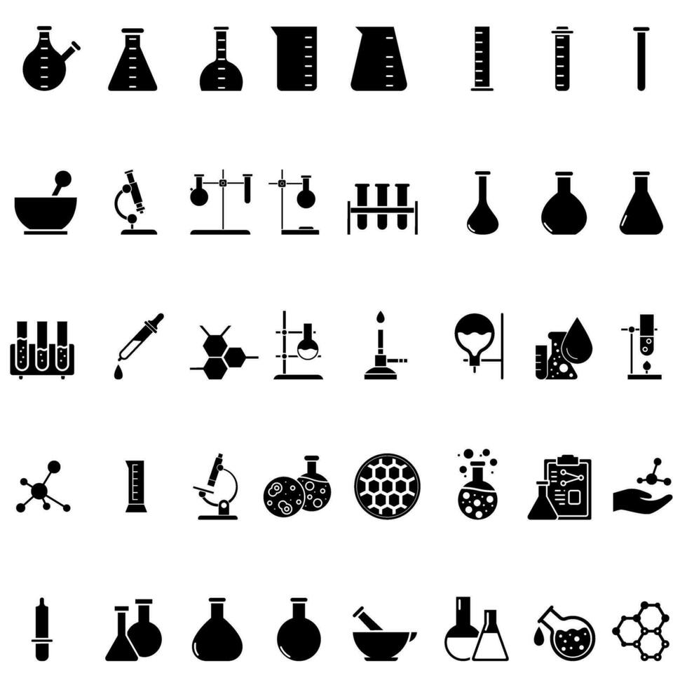 chimique laboratoire vecteur icône ensemble. recherche illustration signe collection. chimie et biotechnologie symbole.