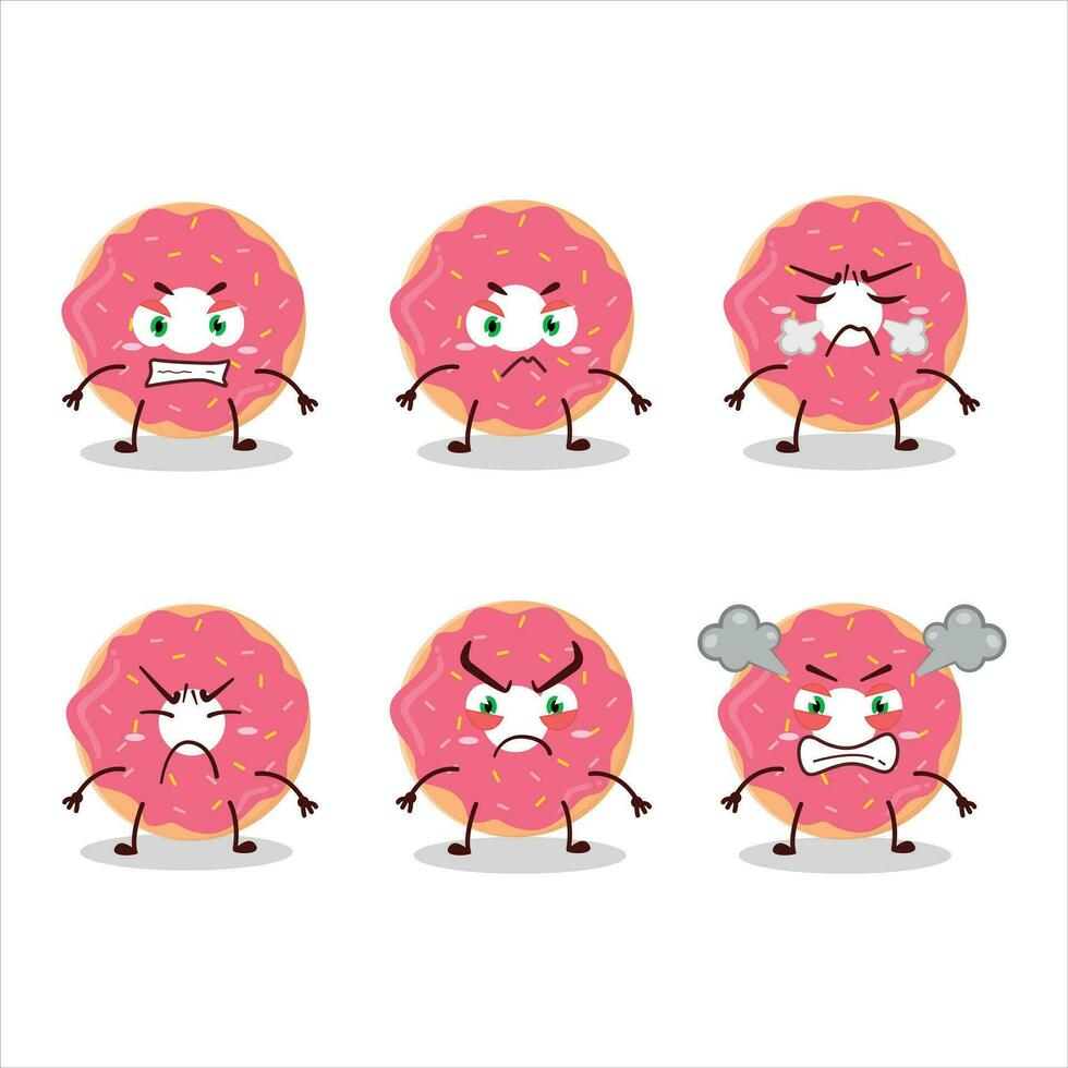 fraise Donut dessin animé personnage avec divers en colère expressions vecteur