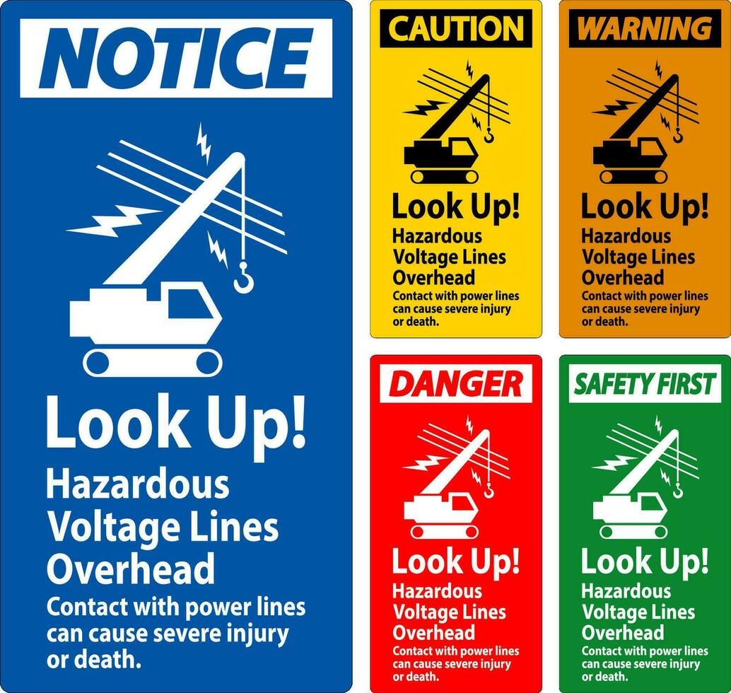 danger signe Regardez en haut dangereux Tension lignes aérien vecteur