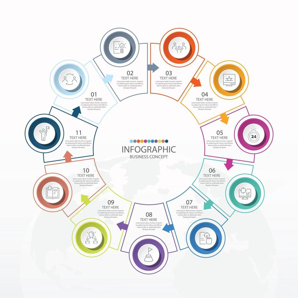 modèle d'infographie de cercle de base avec 11 étapes, processus ou options, organigramme de processus, utilisé pour le diagramme de processus, les présentations, la mise en page du flux de travail, l'organigramme, l'infographie. illustration vectorielle eps10. vecteur