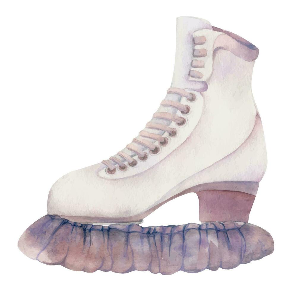 main tiré aquarelle figure patinage bottes, gardes et les trempeurs, hiver des sports chaussure. illustration isolé objet, blanc Contexte. conception affiche, imprimer, site Internet, carte, invitation, magasin brochure vecteur