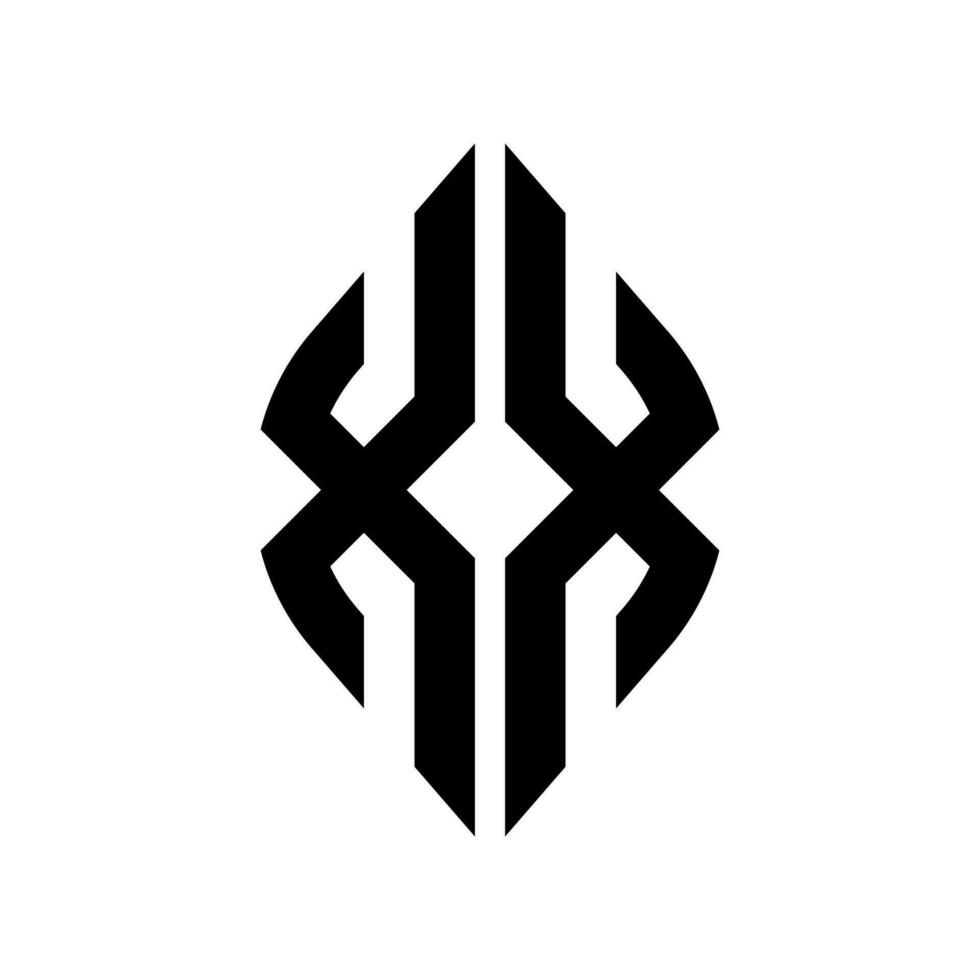 logo X courbe rhombe élargi monogramme 2 des lettres alphabet Police de caractère logo logotype broderie vecteur