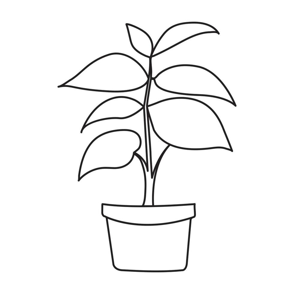 continu ligne dessin de plante d'appartement dans une pot vecteur