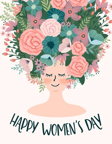 Journée internationale de la femme. Modèle de vecteur avec jolie femme