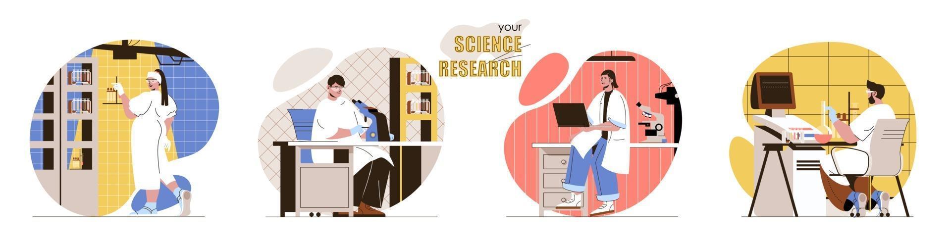 votre ensemble de scènes de concept de recherche scientifique vecteur