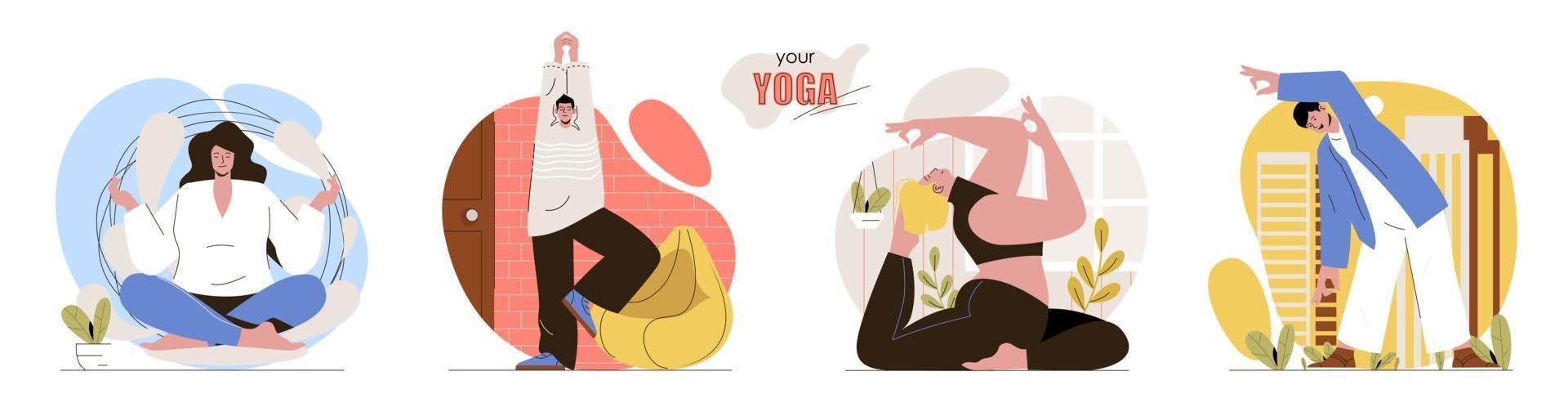 votre ensemble de scènes de concept de yoga vecteur