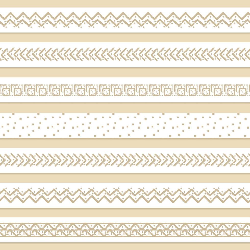 ensemble de sept bandes de bordure transparentes Washi marron ou beige à motifs pastel pour le scrapbooking. les dessins sont composés de triangles, de carrés et de formes de lignes sur fond blanc vecteur