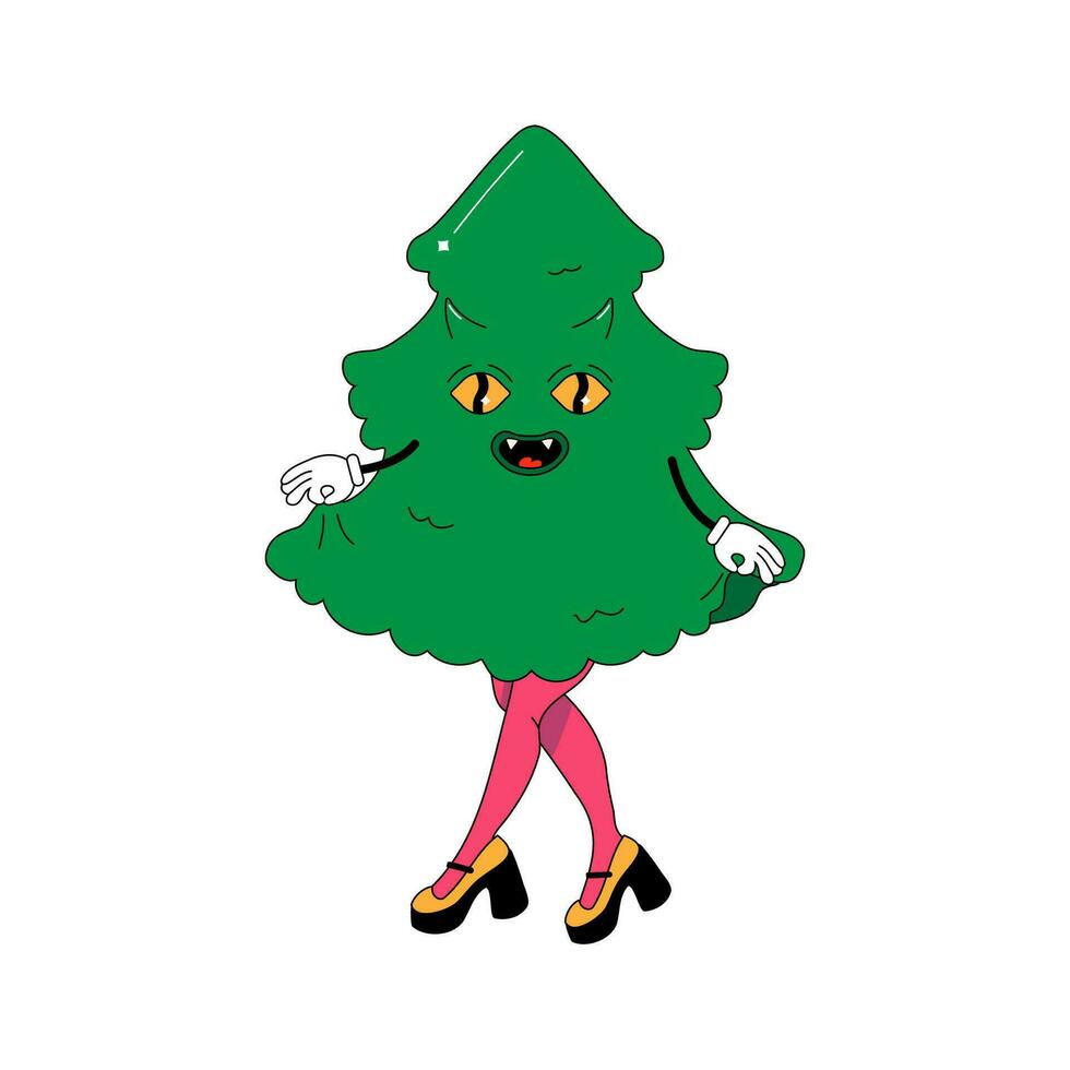 psychédélique sensationnel Noël arbre, avec Années 80 femelle jambes, personnage . vecteur