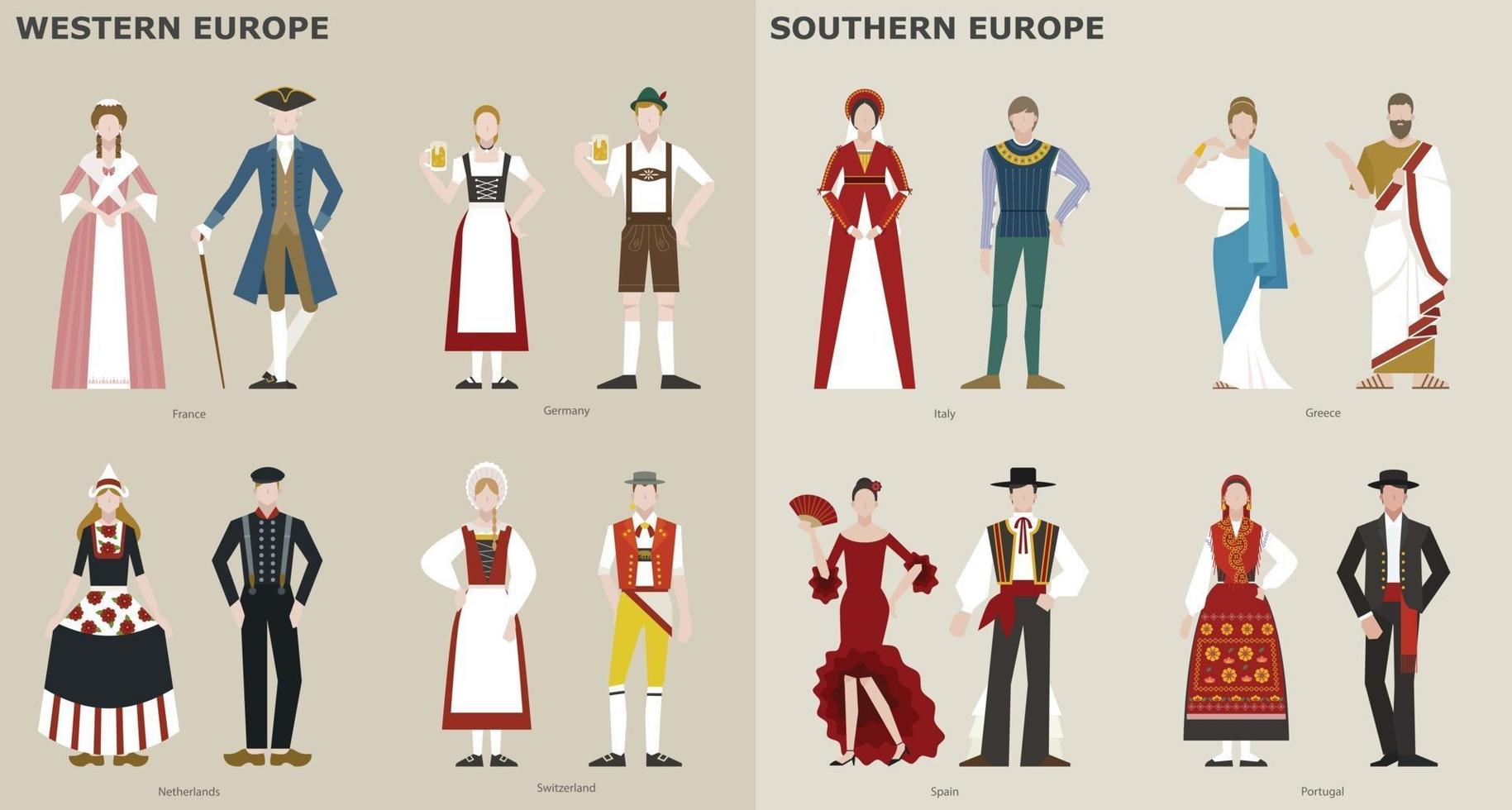 une collection de costumes traditionnels par pays. L'Europe . illustrations de conception vectorielle. vecteur