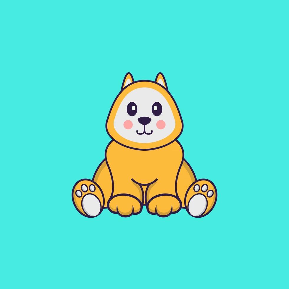 chien mignon est assis. concept de dessin animé animal isolé. peut être utilisé pour un t-shirt, une carte de voeux, une carte d'invitation ou une mascotte. style cartoon plat vecteur