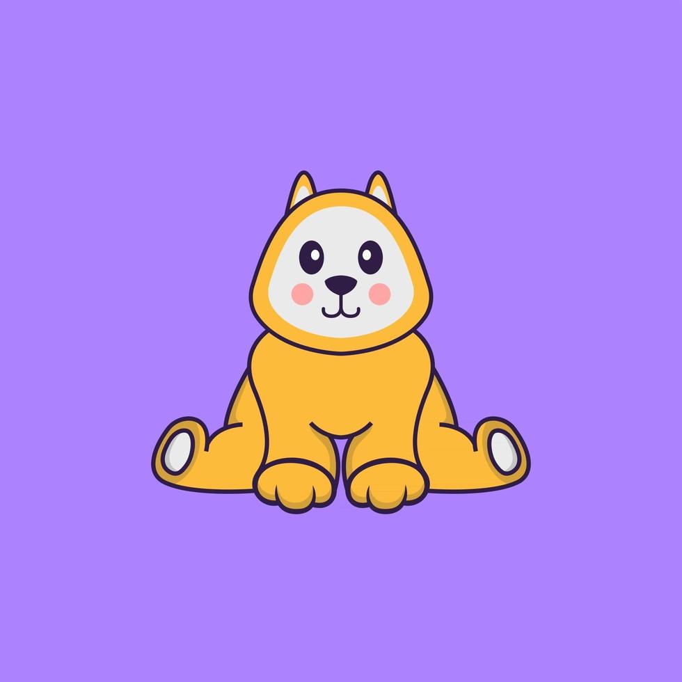 chien mignon est assis. concept de dessin animé animal isolé. peut être utilisé pour un t-shirt, une carte de voeux, une carte d'invitation ou une mascotte. style cartoon plat vecteur