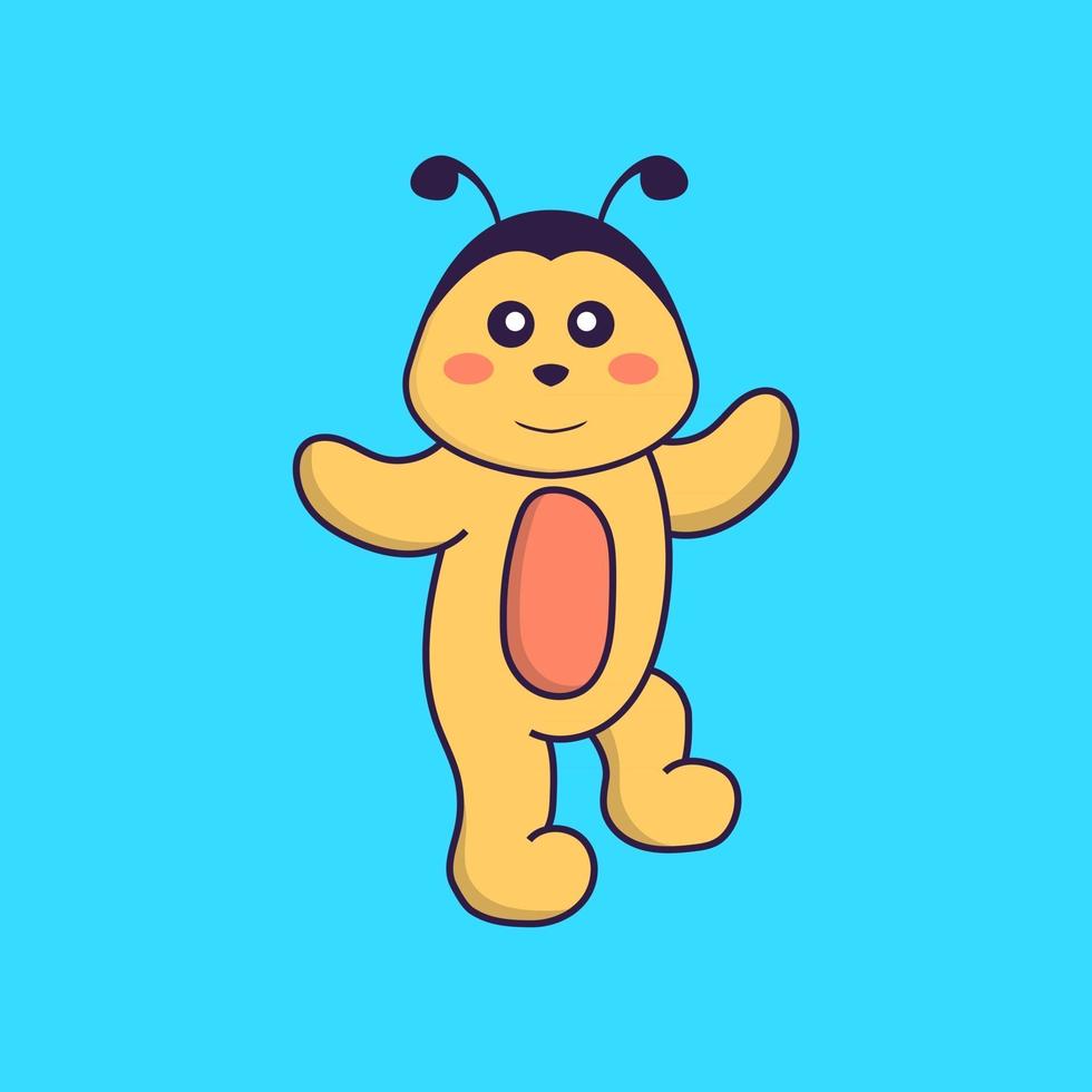 l'abeille mignonne danse. concept de dessin animé animal isolé. peut être utilisé pour un t-shirt, une carte de voeux, une carte d'invitation ou une mascotte. style cartoon plat vecteur