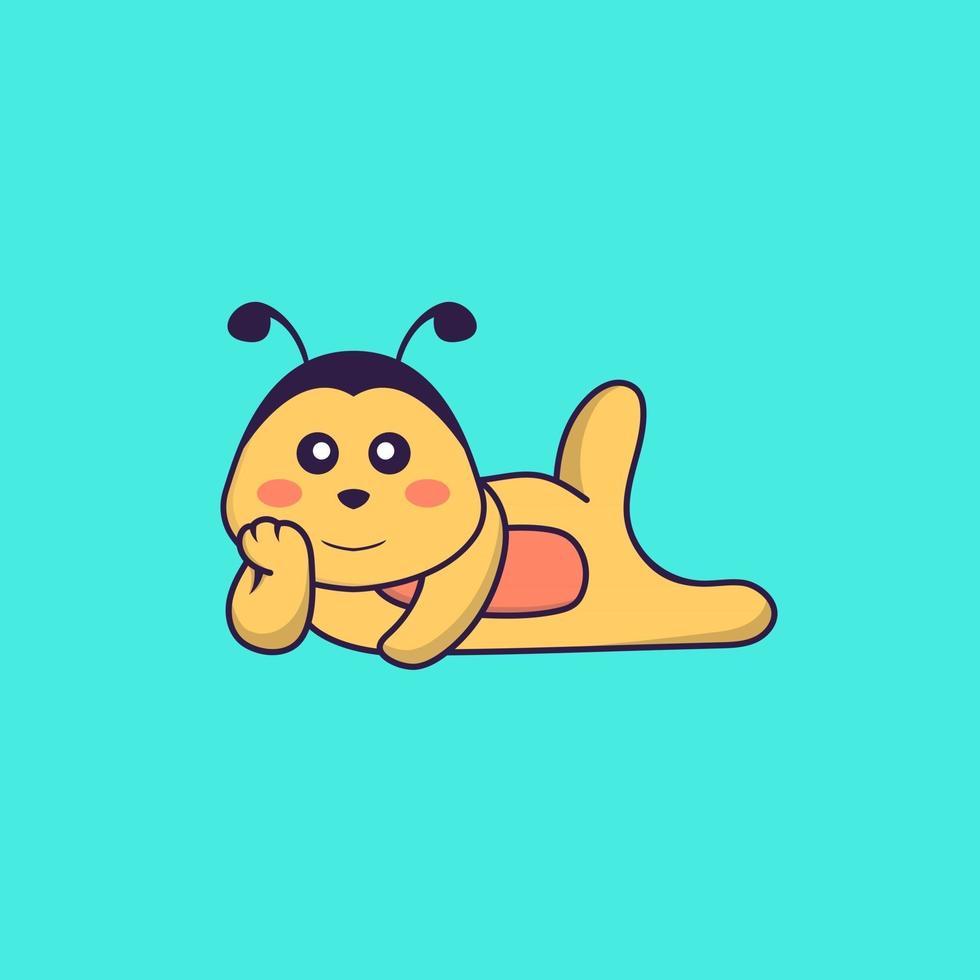 abeille mignonne couchée. concept de dessin animé animal isolé. peut être utilisé pour un t-shirt, une carte de voeux, une carte d'invitation ou une mascotte. style cartoon plat vecteur