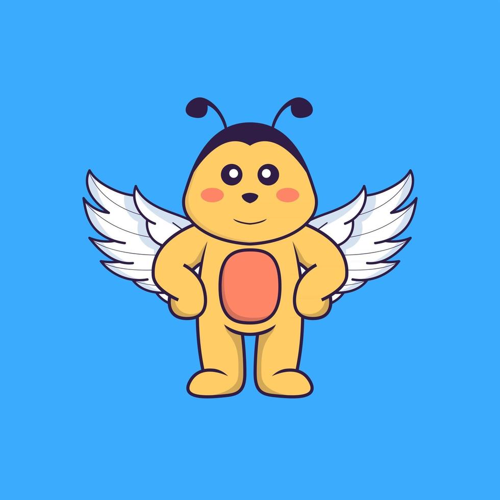 abeille mignonne utilisant des ailes. concept de dessin animé animal isolé. peut être utilisé pour un t-shirt, une carte de voeux, une carte d'invitation ou une mascotte. style cartoon plat vecteur