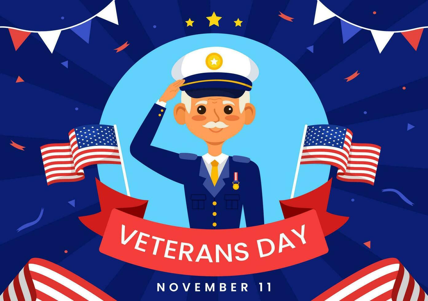 content anciens combattants journée vecteur illustration sur 11 novembre avec Etats-Unis drapeau et soldats pour honorer tout qui servi dans plat des gamins dessin animé Contexte