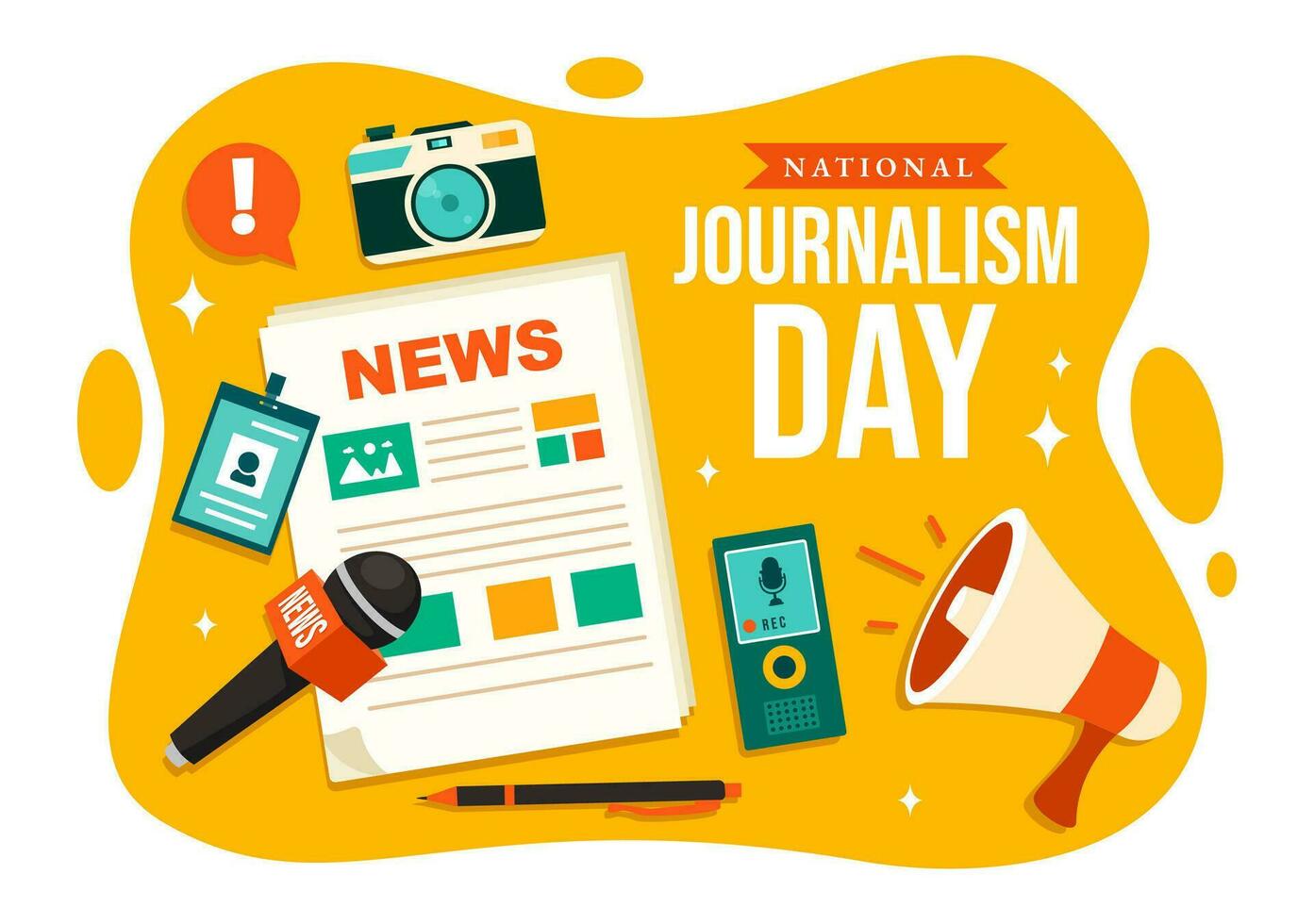 nationale journalisme journée vecteur illustration à reconnaissance et appréciation pour le implacable efforts de journalistes avec journal équipements conception