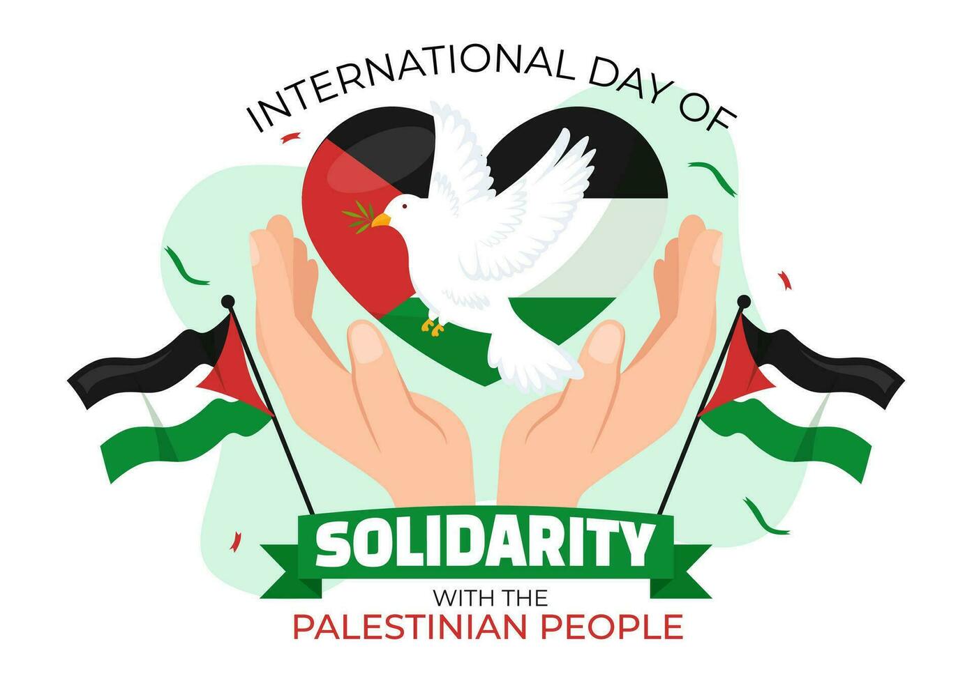 international journée de solidarité avec le palestinien gens vecteur illustration sur 29 novembre avec agitant drapeau dans dans plat dessin animé vert Contexte