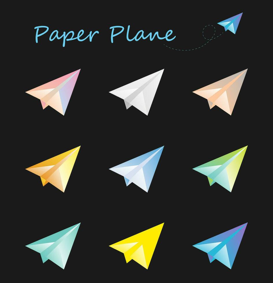 origami papier avion icône ensemble vecteur illustration