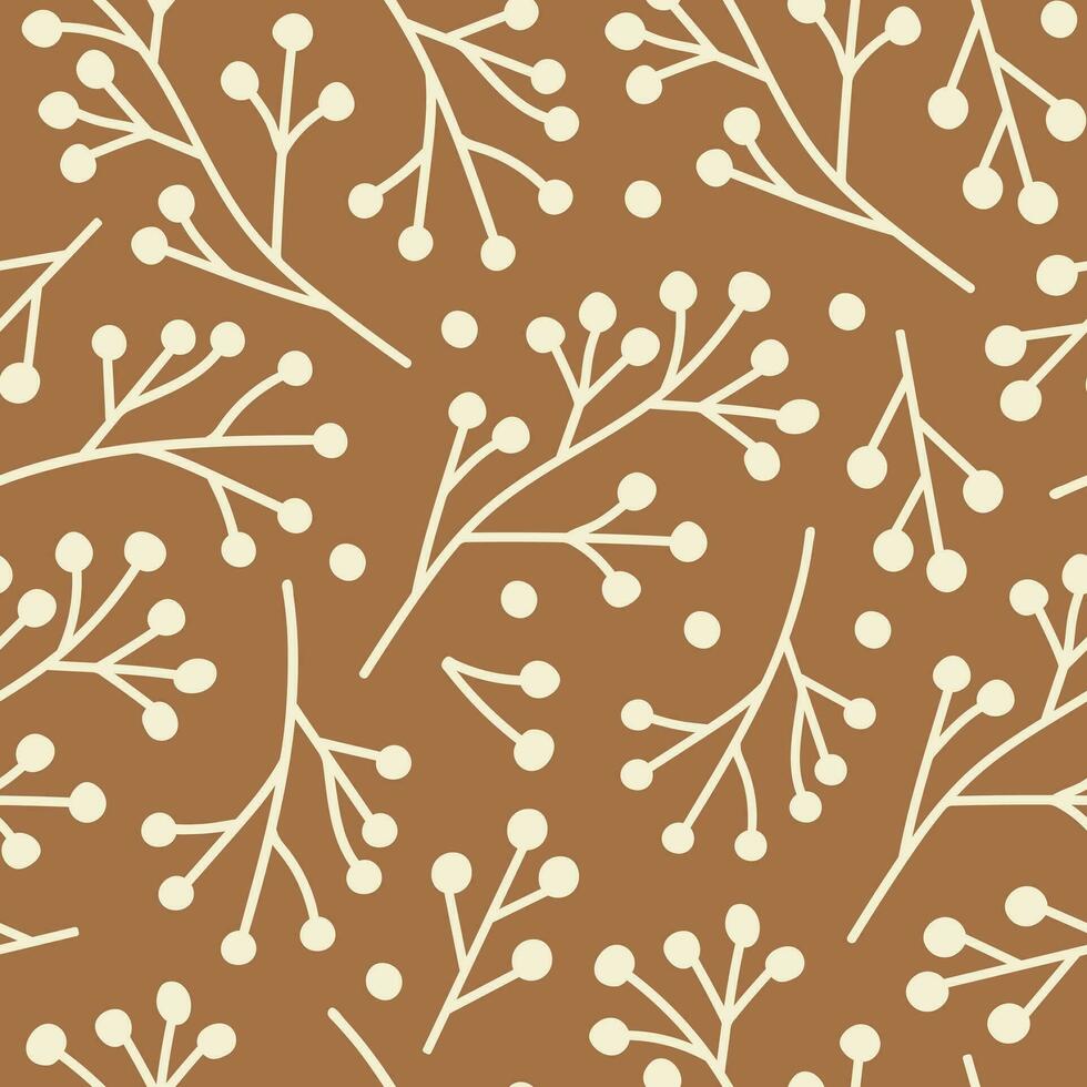 abstrait sans couture modèle avec beige branches baies sur une marron Contexte. monochrome conception pour textile, impressions, emballage papier. vecteur illustration