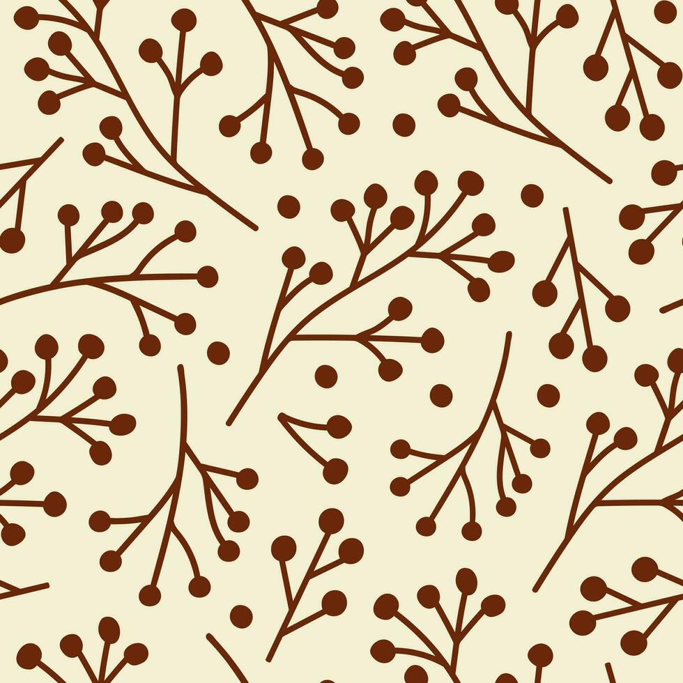 abstrait sans couture modèle avec marron branches baies sur une beige Contexte . monochrome conception pour textile, impressions, emballage papier. vecteur illustration