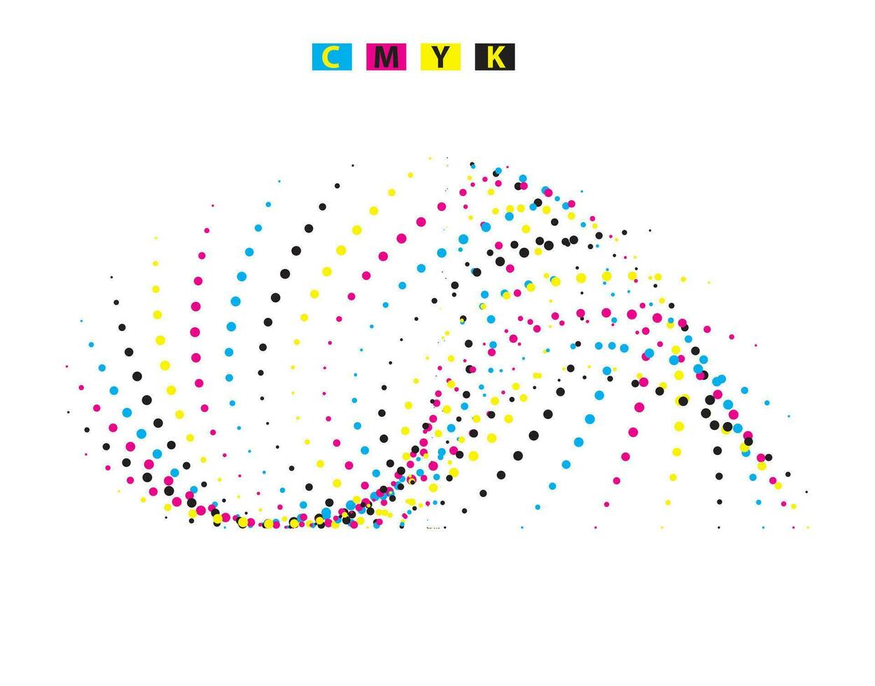 une vague de coloré points sur une blanc arrière-plan, une coloré de cercle abstrait le escargot avec des points, une coloré abstrait conception avec des points, une cmyk vecteur