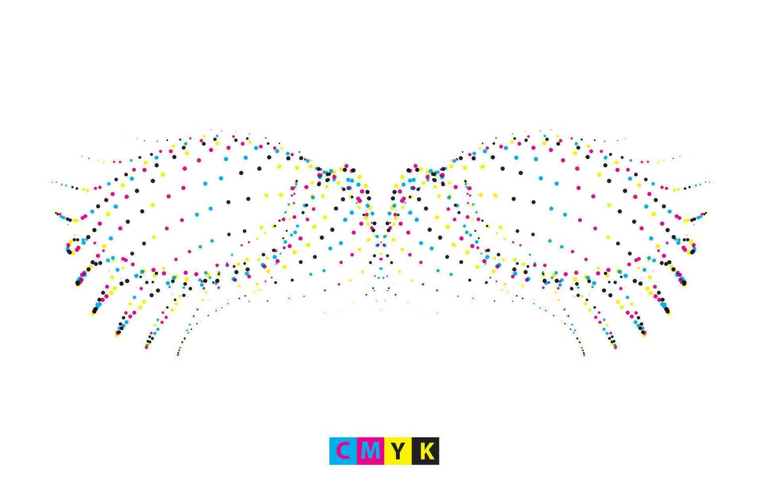 cmyk des oiseaux ailes ensemble, cmyk demi-teinte point effet vecteur conception sur blanc arrière-plan, bandeau ensemble rubans ange ailes papillon tatouage conception perruque ruban arc trandy conception ailé aquarelle ruban