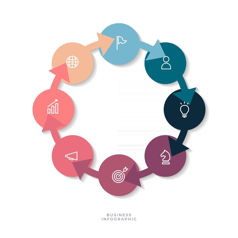 Diagramme circulaire en 8 étapes avec icône d'entreprise, infographie circulaire ou diagramme circulaire. vecteur