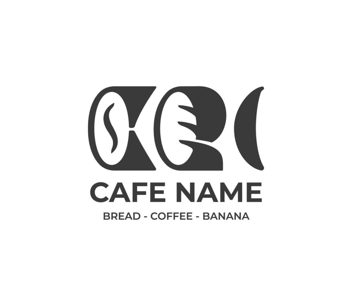 lettre kri avec café pain et banane icône symbole logo illustration vecteur