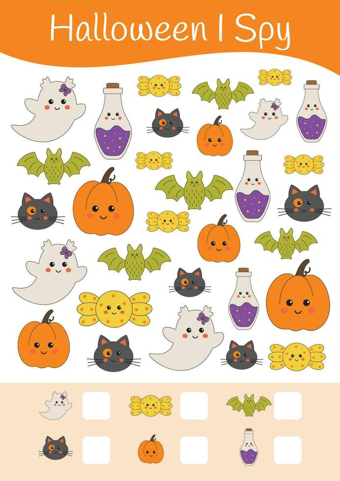 Halloween math feuille de travail. je espionner. mathématique Activités pour scolarité, de bonne heure éducation. compte éducatif logique jeu. enfant cours, Halloween préscolaire Jardin d'enfants éducatif activité pour enfants. vecteur