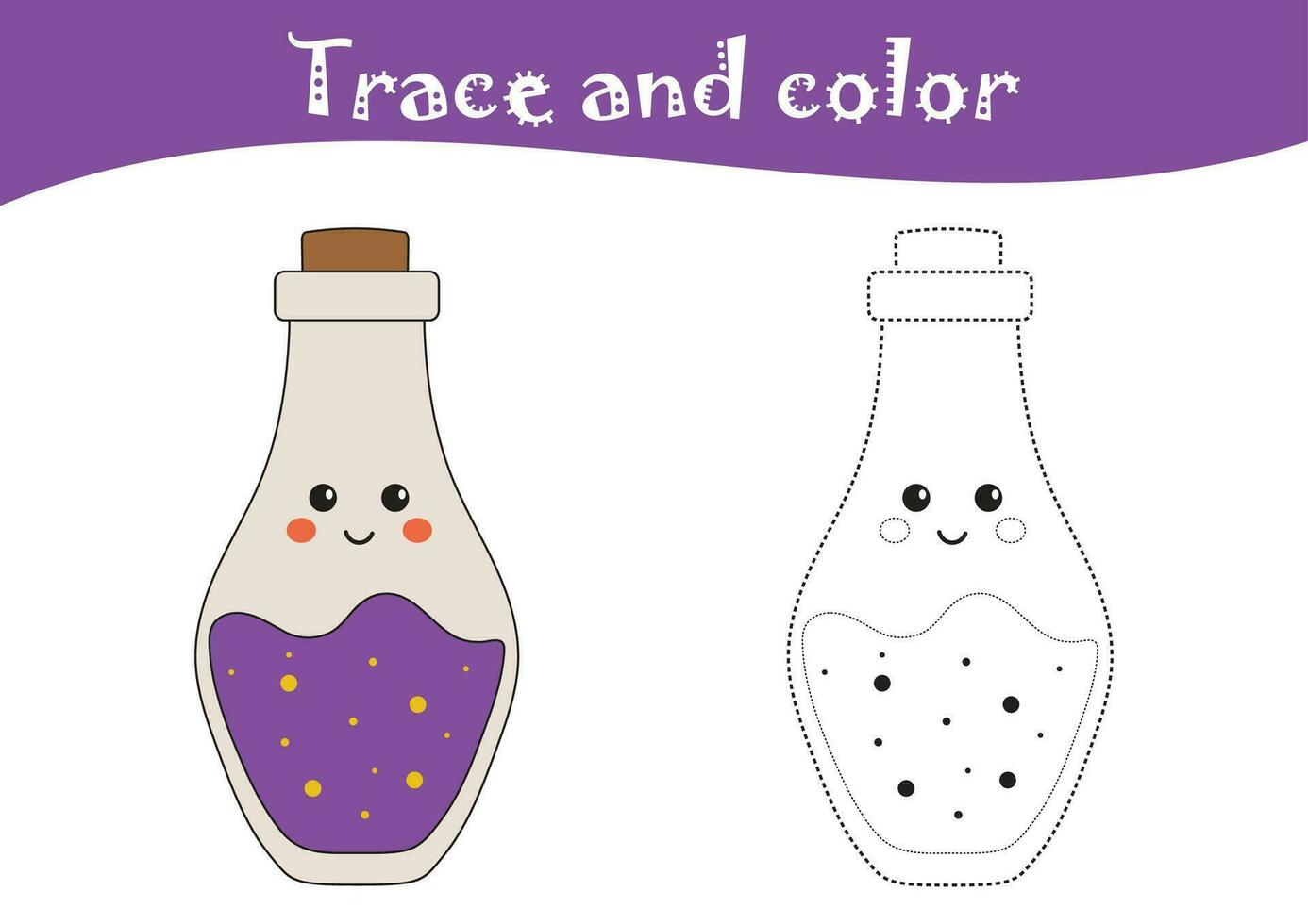 Halloween coloration page. imprimable trace et Couleur feuille de travail. éducatif jeu, de bonne heure écriture tracé Activités pour les tout-petits, Jardin d'enfants, préscolaire. dessin, La peinture pour enfants. vecteur