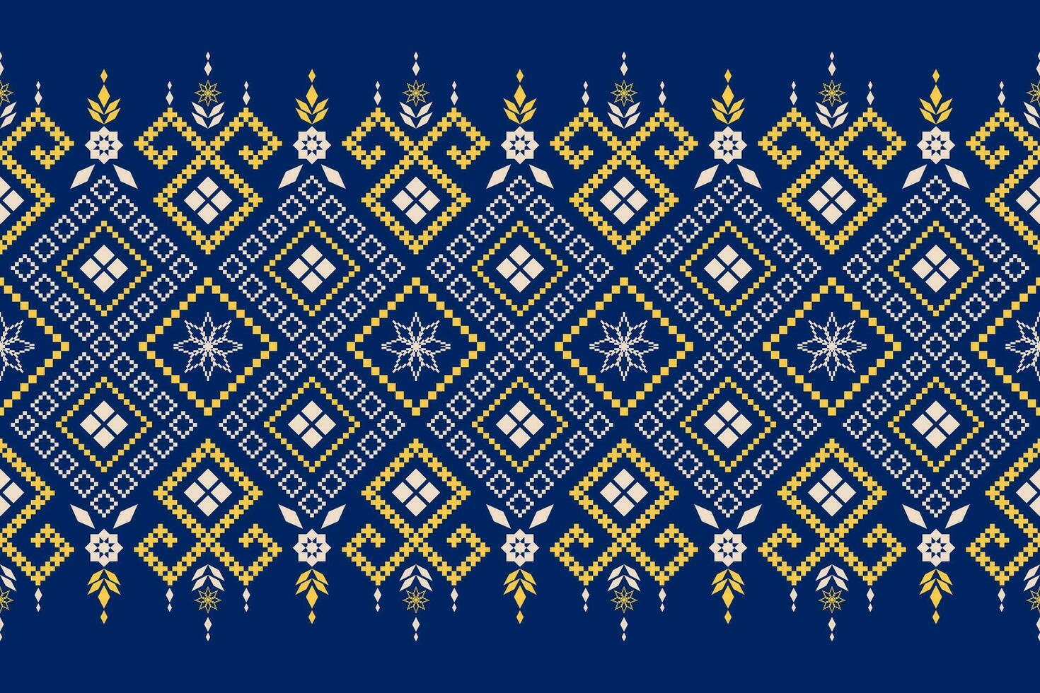 indigo marine bleu géométrique traditionnel ethnique modèle ikat sans couture modèle frontière abstrait conception pour en tissu impression tissu robe tapis rideaux et sarong aztèque africain Indien indonésien vecteur