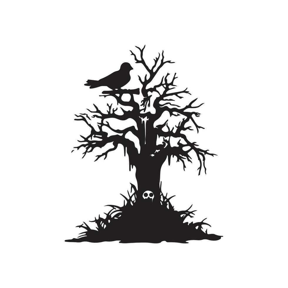 effrayant arbre Halloween conception avec silencieux style et noir et blanc Couleur vecteur