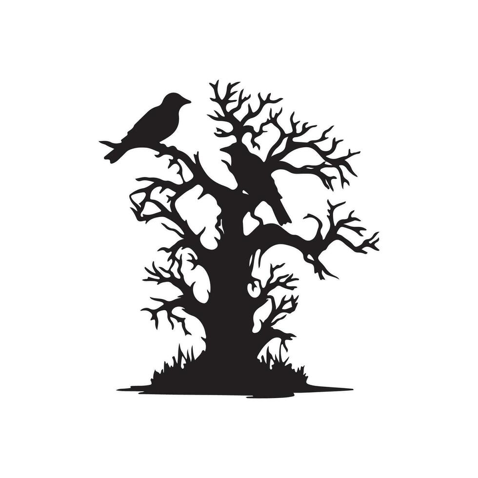 effrayant arbre Halloween conception avec silencieux style et noir et blanc Couleur vecteur