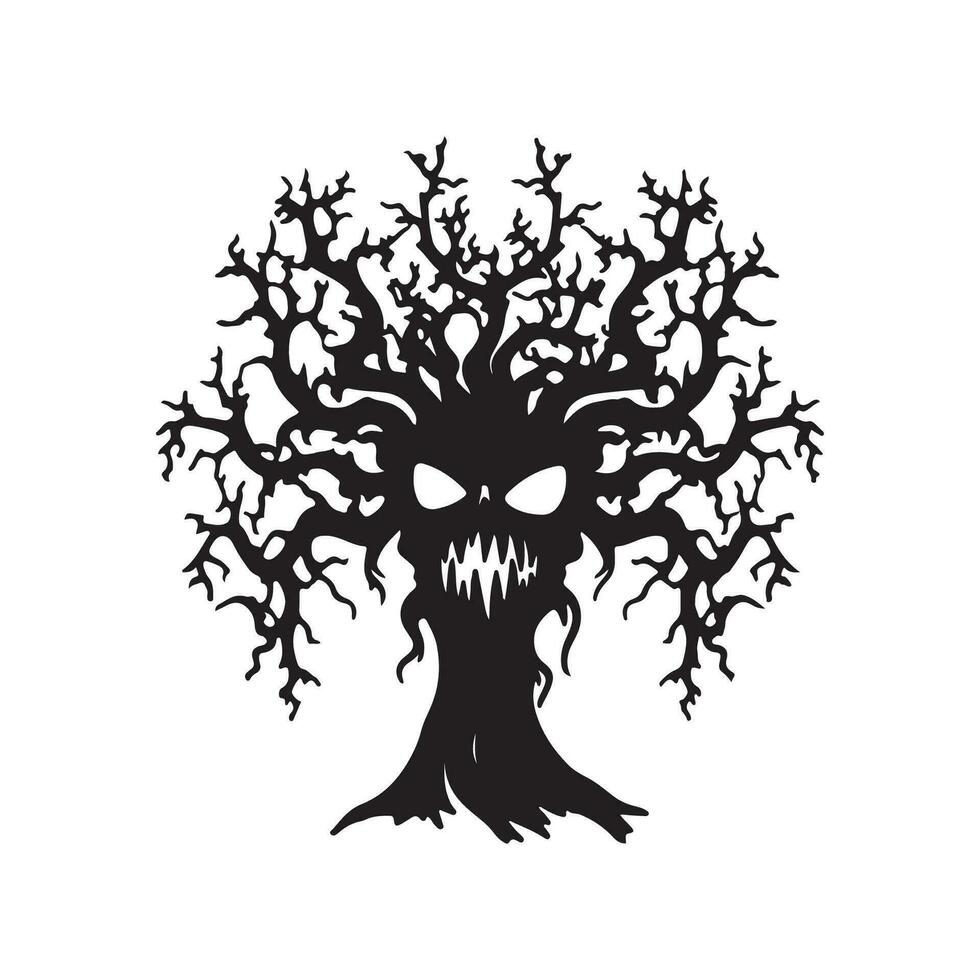 effrayant arbre Halloween conception avec silencieux style et noir et blanc Couleur vecteur