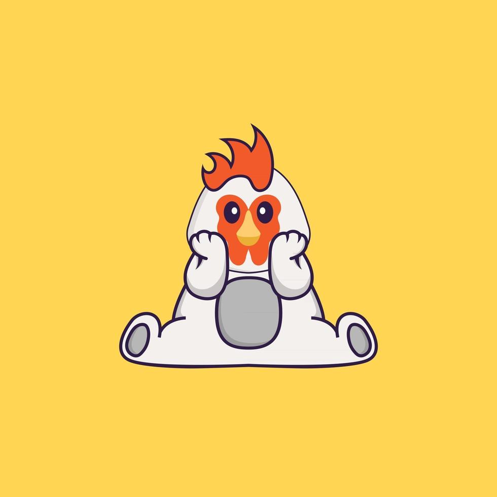 le poulet mignon est assis. concept de dessin animé animal isolé. peut être utilisé pour un t-shirt, une carte de voeux, une carte d'invitation ou une mascotte. style cartoon plat vecteur