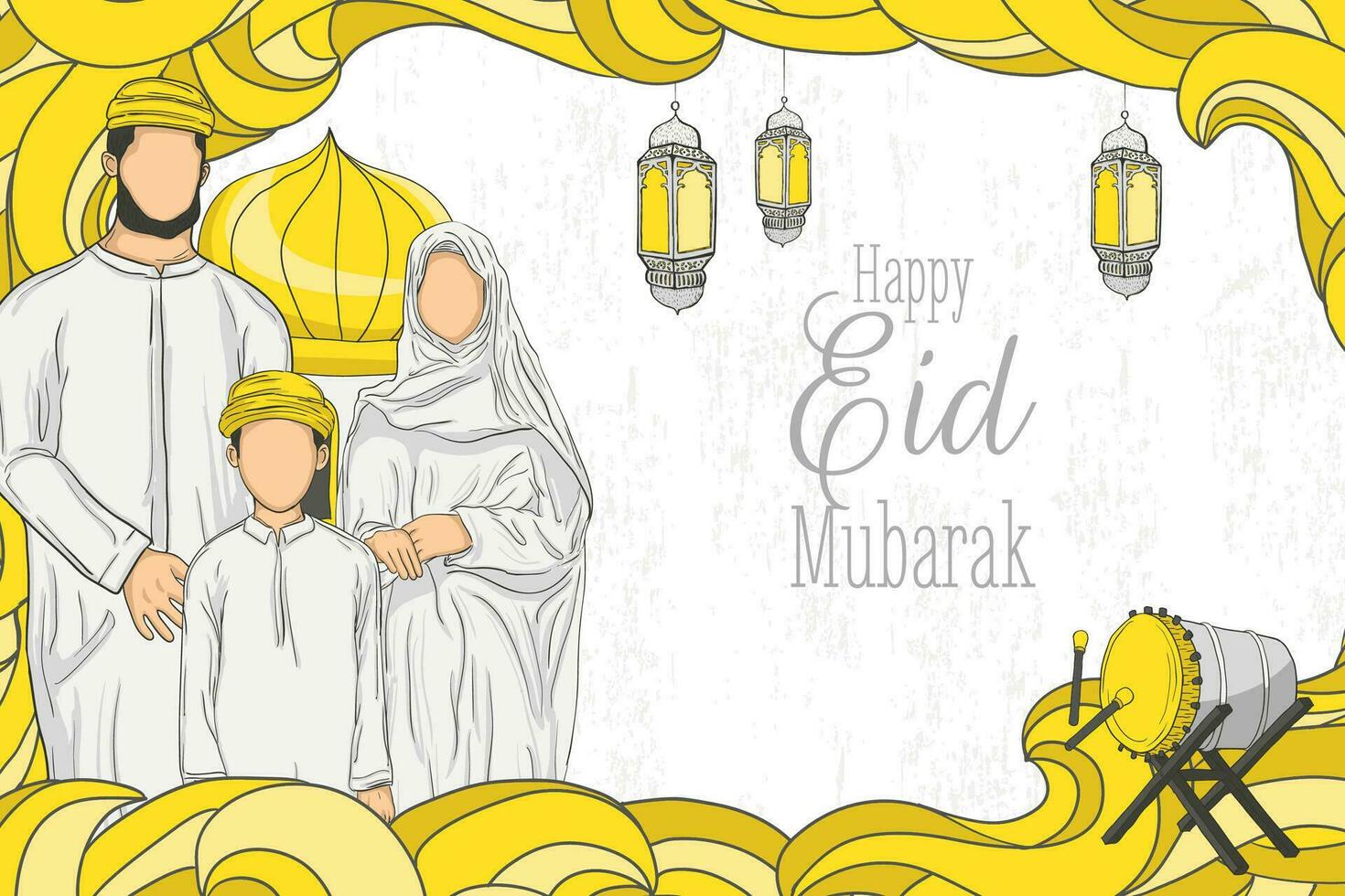 eid mubarak Contexte avec main tiré illustration vecteur