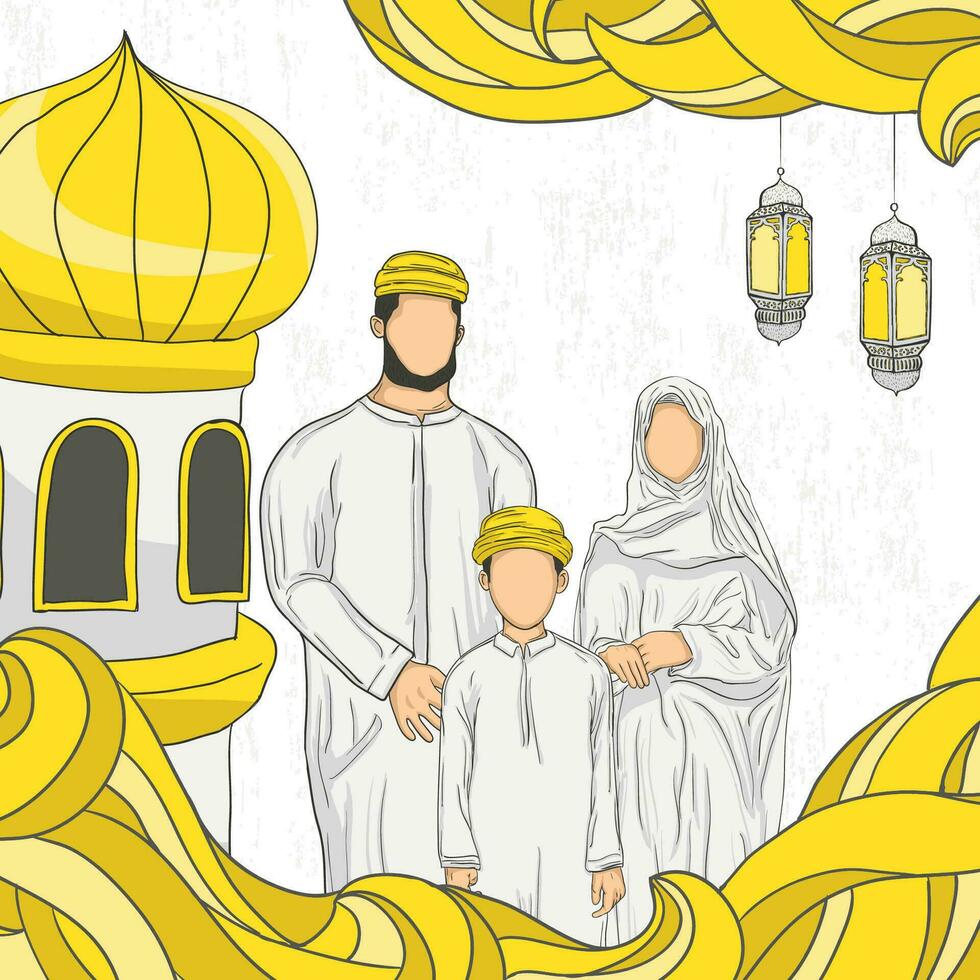 eid mubarak Contexte avec main tiré illustration vecteur