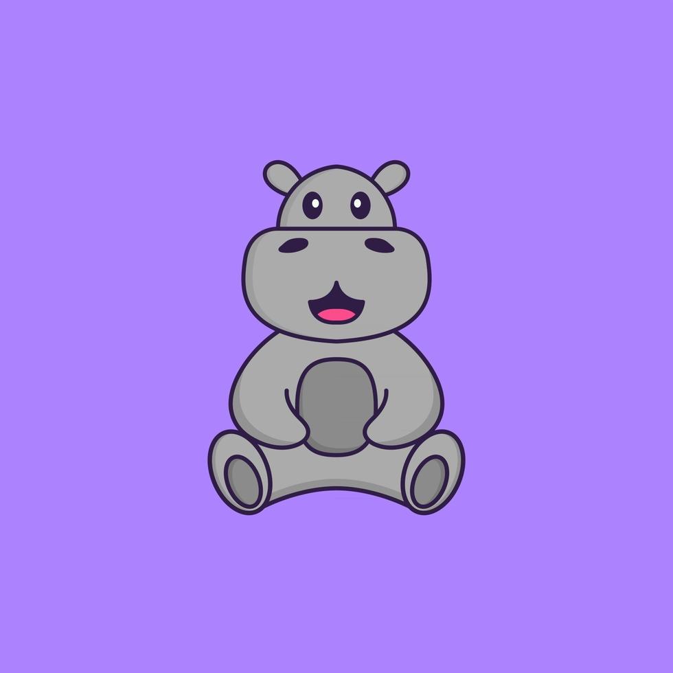 hippopotame mignon est assis. concept de dessin animé animal isolé. peut être utilisé pour un t-shirt, une carte de voeux, une carte d'invitation ou une mascotte. style cartoon plat vecteur