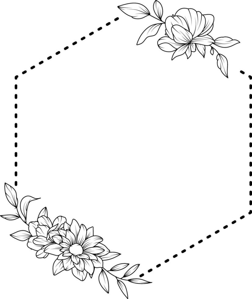 fleur Cadre. main tiré botanique vecteur illustration. noir et blanc couronne.