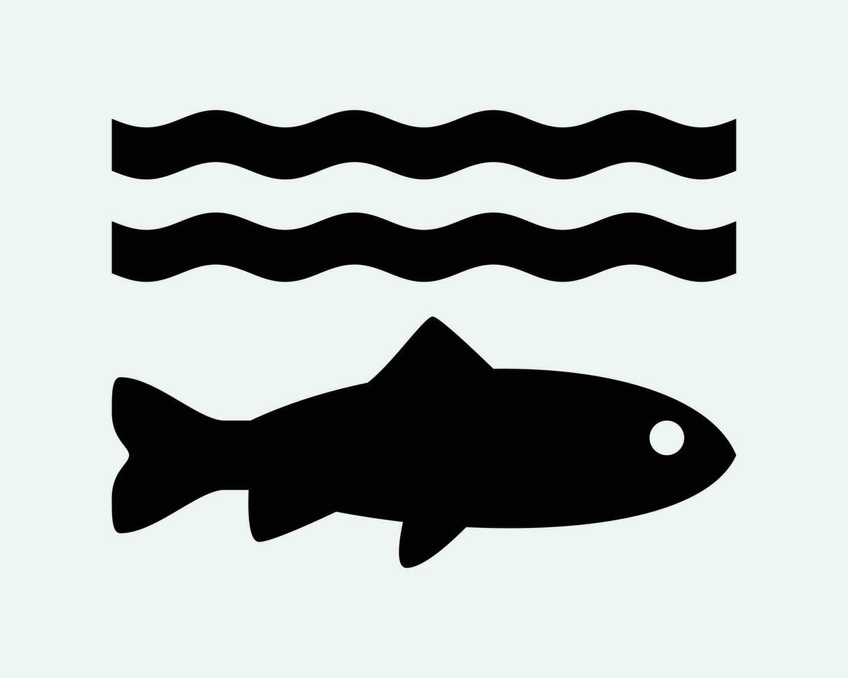 poisson sous-marin icône mer océan vague faune créature Marin aquatique animal noir blanc contour forme vecteur clipart illustration ouvrages d'art signe symbole