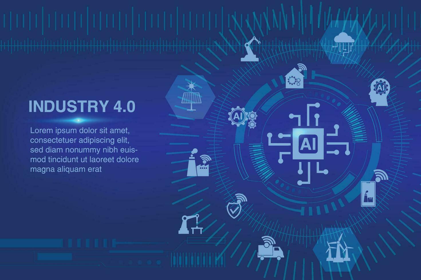 abstrait La technologie futuriste avec intelligent industrie 4.0. usine automatisation concept. autonome industriel technologie. industriel révolutions pas. vecteur