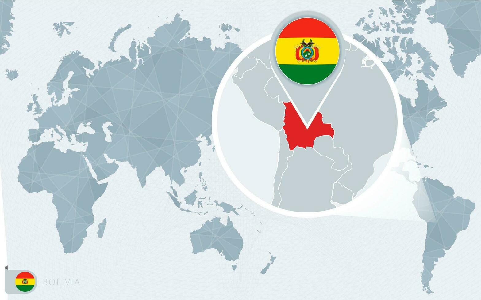 pacifique centré monde carte avec agrandie Bolivie. drapeau et carte de Bolivie. vecteur