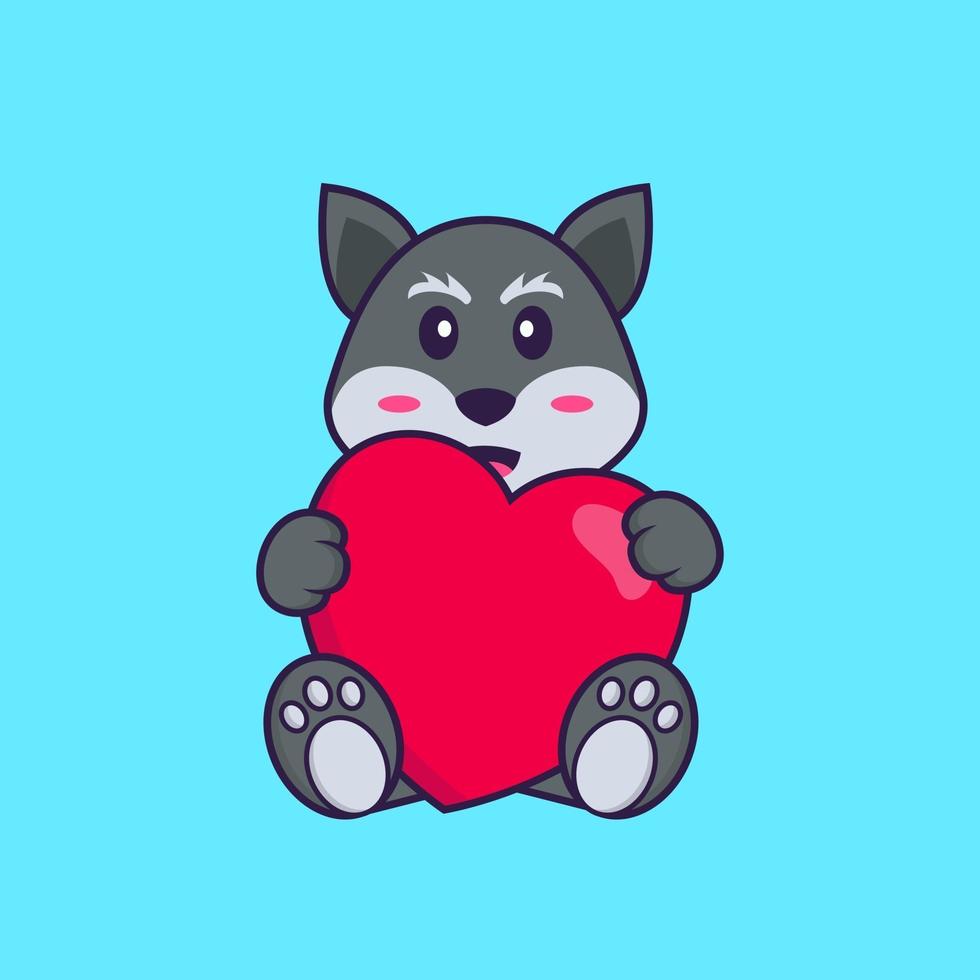 renard mignon tenant un grand coeur rouge. concept de dessin animé animal isolé. peut être utilisé pour un t-shirt, une carte de voeux, une carte d'invitation ou une mascotte. style cartoon plat vecteur