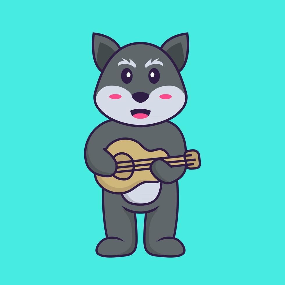 renard mignon jouant de la guitare. concept de dessin animé animal isolé. peut être utilisé pour un t-shirt, une carte de voeux, une carte d'invitation ou une mascotte. style cartoon plat vecteur